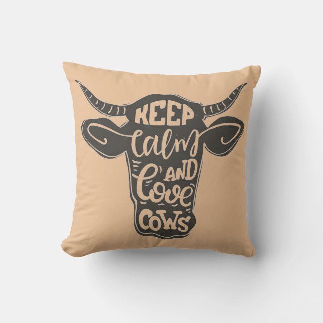 Keep Calm And Love Cows Throw Pillow (Front)