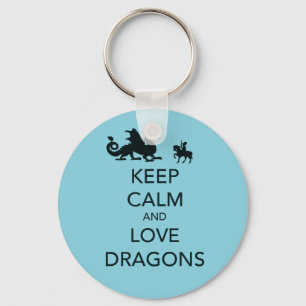 Keep Calm and Love Dragons Unique Print on Blue Keychain