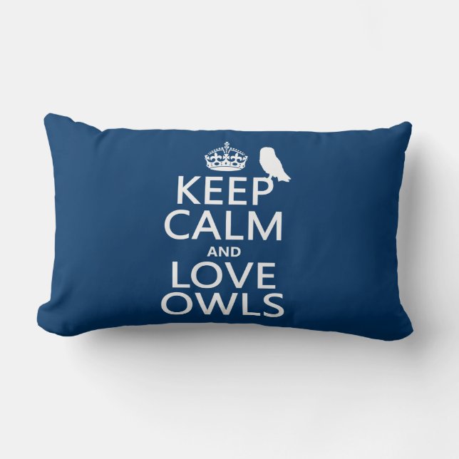 Keep Calm and Love Owls (any colour) Lumbar Pillow (Front)