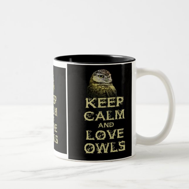 Keep Calm and Love Owls Original Owl Gift Stuff Two-Tone Coffee Mug (Right)