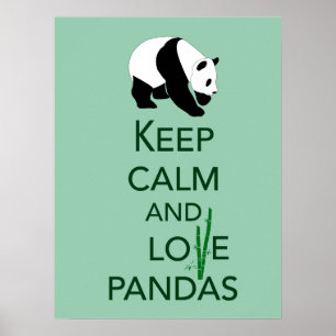 Keep Calm and Love Pandas Fine Art Print in Green