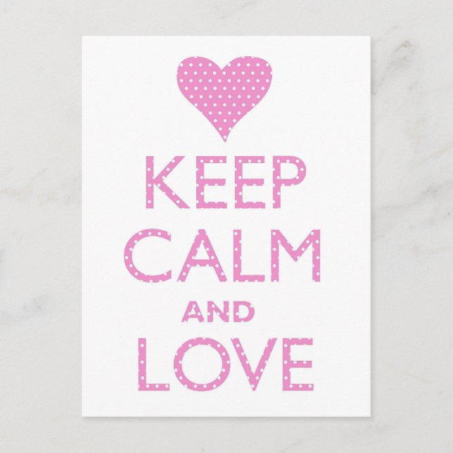 Keep Calm and Love Pink Polka Dots Postcard (Front)