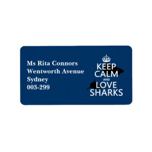 Keep Calm and Love Sharks (customizable colours) Label