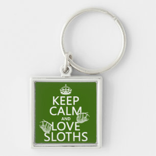 Keep Calm and Love Sloths (any background colour) Keychain