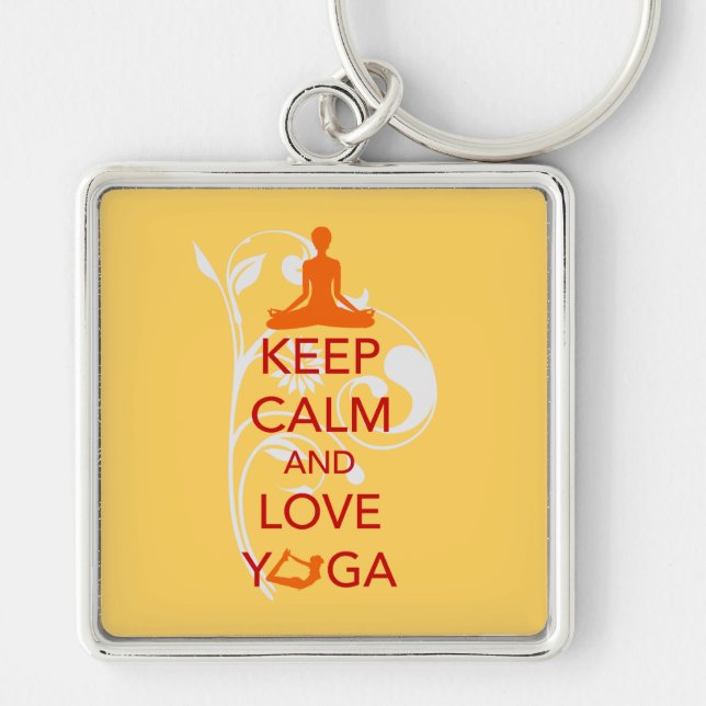 Keep Calm and Love Yoga - unique fun design Keychain (Front)