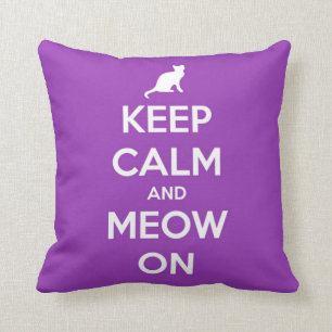 Keep Calm and Meow On Purple Throw Pillow