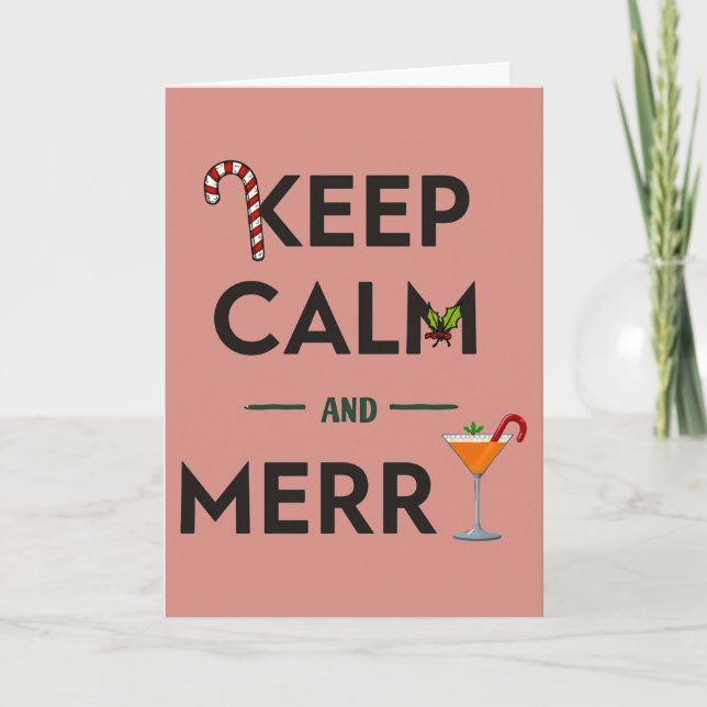 Keep Calm and Merry Funny Cocktail Christmas Card (Front)