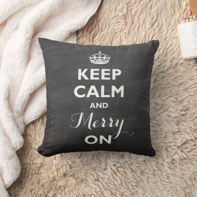 Keep Calm And Merry On Chalkboard Funny Holiday Throw Pillow (Blanket)
