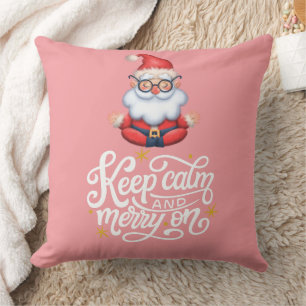Keep Calm And Merry On Funny Santa In Retro Pink  Throw Pillow