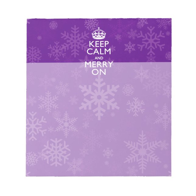 Keep Calm And Merry On Purple Snowflakes Notepad (Front)