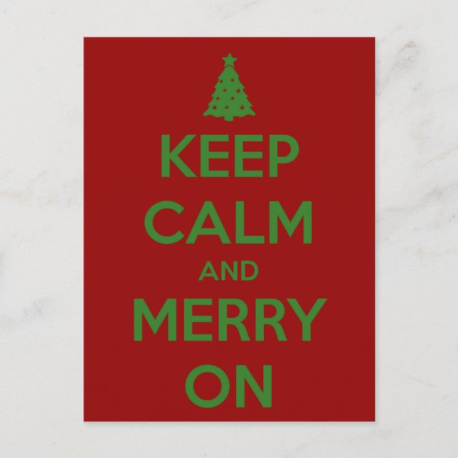 Keep Calm and Merry On Red and Green Holiday Postcard (Front)