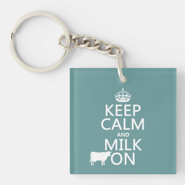 Keep Calm and Milk On (cows) (in all colours) Keychain (Front)