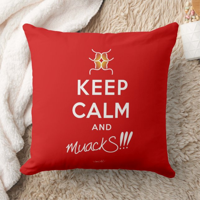 Keep Calm and muackS!!! Red&White Throw Pillow (Blanket)