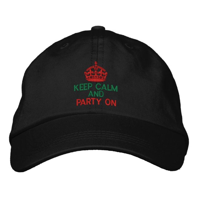 Keep Calm and Party On Red Embroidered Hat (Front)
