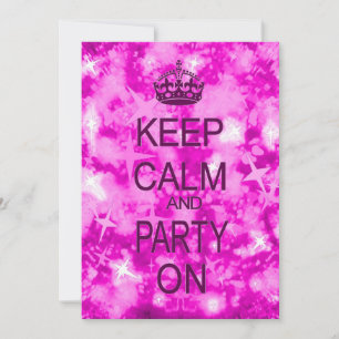 Keep Calm and Party pink starry party invitation
