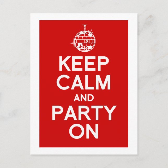 Keep Calm and party postcard (Front)