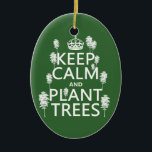 Keep Calm and Plant Trees (all colours) Ceramic Ornament<br><div class="desc">This reads Keep Calm and Plant Trees, in the style of the classic keep calm poster. There are trees growing all around the words. It's a beautiful design perfect for anyone who works with trees or interested in conservation. You can change the background colour really easily, just press customize. If...</div>