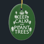 Keep Calm and Plant Trees (all colours) Ceramic Ornament<br><div class="desc">This reads Keep Calm and Plant Trees, in the style of the classic keep calm poster. There are trees growing all around the words. It's a beautiful design perfect for anyone who works with trees or interested in conservation. You can change the background colour really easily, just press customize. If...</div>