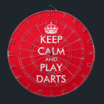 Keep calm and play darts funny custom dartboard<br><div class="desc">Keep calm and play darts funny custom dartboard. Personalize with your own funny parody. Trendy wall decor ideas for home,  pub,  car,  cafe,  restaurant,  man cave,  office and other places to relax. Modern typography template with crown. Red or custom background colour.</div>