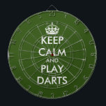 Keep calm and play darts funny green dartboard<br><div class="desc">Keep calm and play darts funny green dartboard. Personalize this dart board with your own funny meme. Trendy wall decor ideas for home,  pub,  car,  cafe,  restaurant,  man cave,  office and other places to relax. Modern typography template with crown. Green or custom background colour.</div>