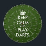 Keep calm and play darts funny green dartboard<br><div class="desc">Keep calm and play darts funny green dartboard. Personalize this dart board with your own funny meme. Trendy wall decor ideas for home,  pub,  car,  cafe,  restaurant,  man cave,  office and other places to relax. Modern typography template with crown. Green or custom background colour.</div>