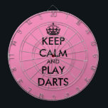 Keep calm and play darts funny pink dartboard<br><div class="desc">Keep calm and play darts funny pink dartboard. Personalize this dart board with your own funny meme. Trendy wall decor ideas for home,  pub,  car,  cafe,  restaurant,  man cave,  office and other places to relax. Modern typography template with crown. Pink or custom background colour.</div>