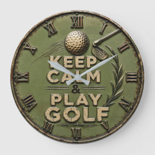 Keep Calm and Play Golf Golfer Gift Large Clock
