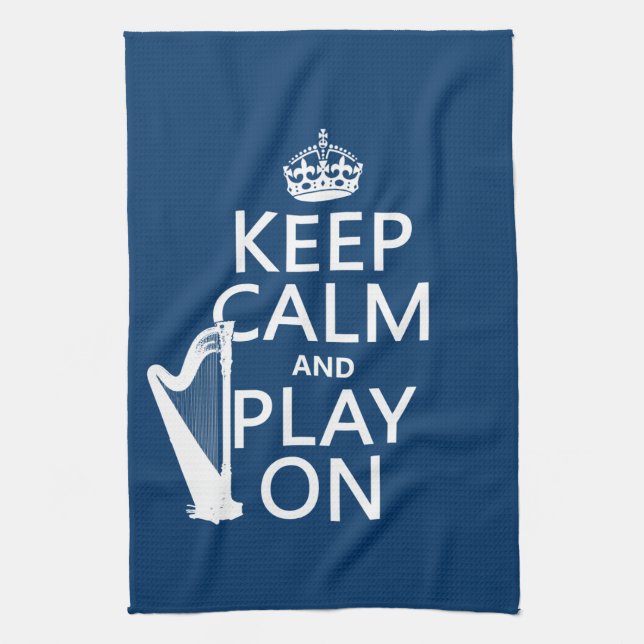 Keep Calm and Play On (harp)(any colour) Kitchen Towel (Vertical)