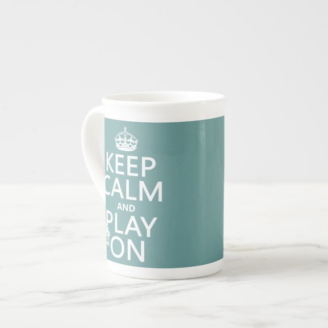Keep Calm and Play On (Piano)(any background Bone China Mug (Front Left)