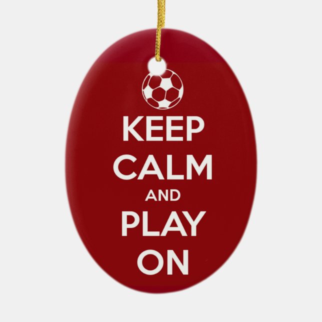 Keep Calm and Play On Red Oval Ornament (Front)