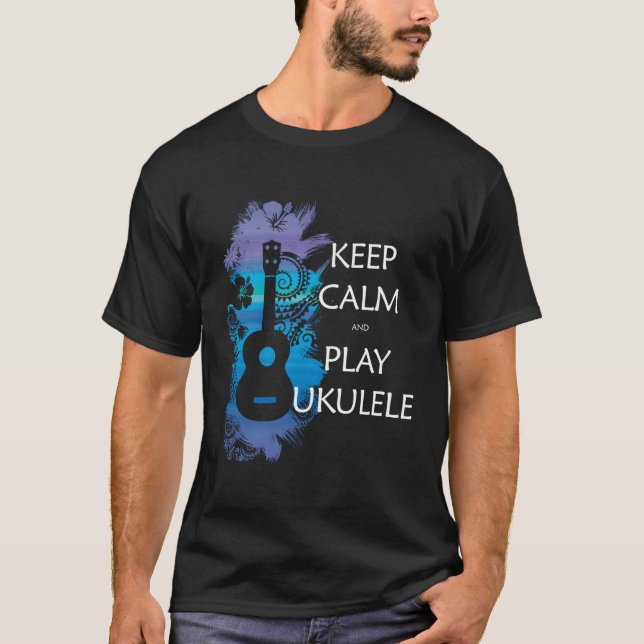 Keep Calm And Play Ukulele Tribal Colourful T-Shirt (Front)