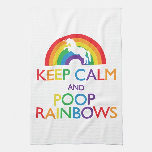 Keep Calm and Poop Rainbows Unicorn Kitchen Towel (Vertical)