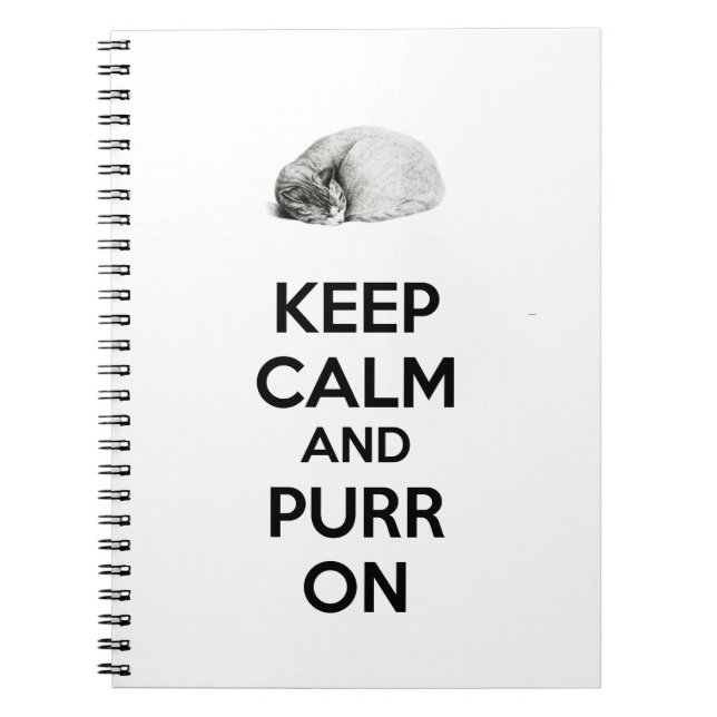 Keep Calm and Purr On Sketch Sleeping Cat Notebook (Front)