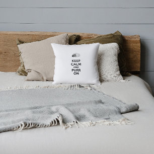 Keep Calm and Purr On Sketch Sleeping Cat Throw Pillow