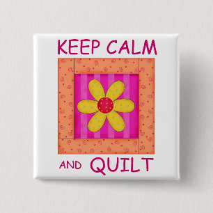 Keep Calm and Quilt Applique Flower Block 2 Inch Square Button