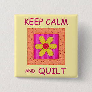 Keep Calm and Quilt Applique Flower Block 2 Inch Square Button