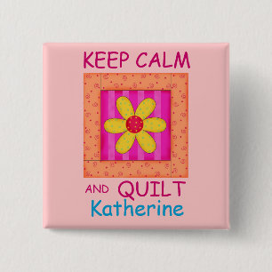Keep Calm and Quilt Applique Flower Block 2 Inch Square Button