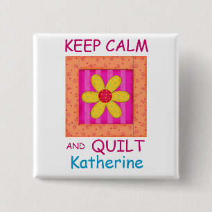 Keep Calm and Quilt Applique Flower Block 2 Inch Square Button