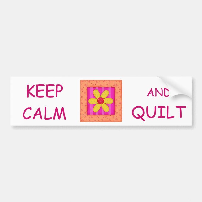 Keep Calm and Quilt Applique Flower Block Bumper Sticker (Front)