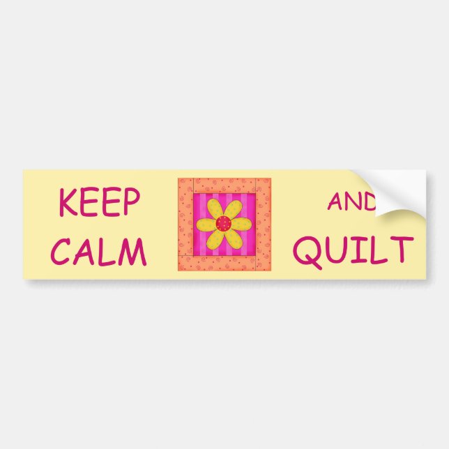 Keep Calm and Quilt Applique Flower Block Bumper Sticker (Front)