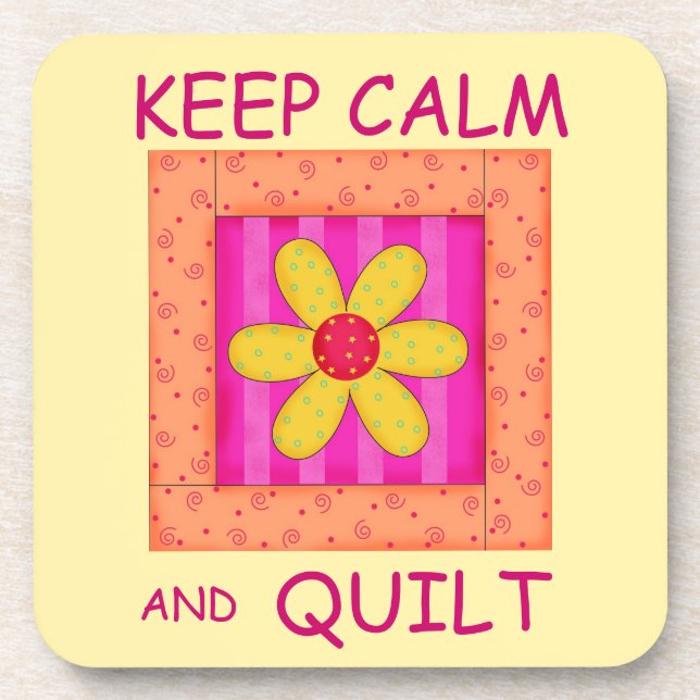 Keep Calm and Quilt Applique Flower Block Coaster (Front)