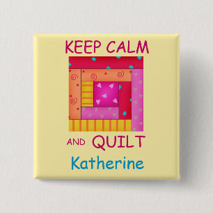 Keep Calm and Quilt Colourful Log Cabin Block 2 Inch Square Button