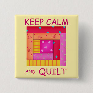 Keep Calm and Quilt Colourful Log Cabin Block 2 Inch Square Button