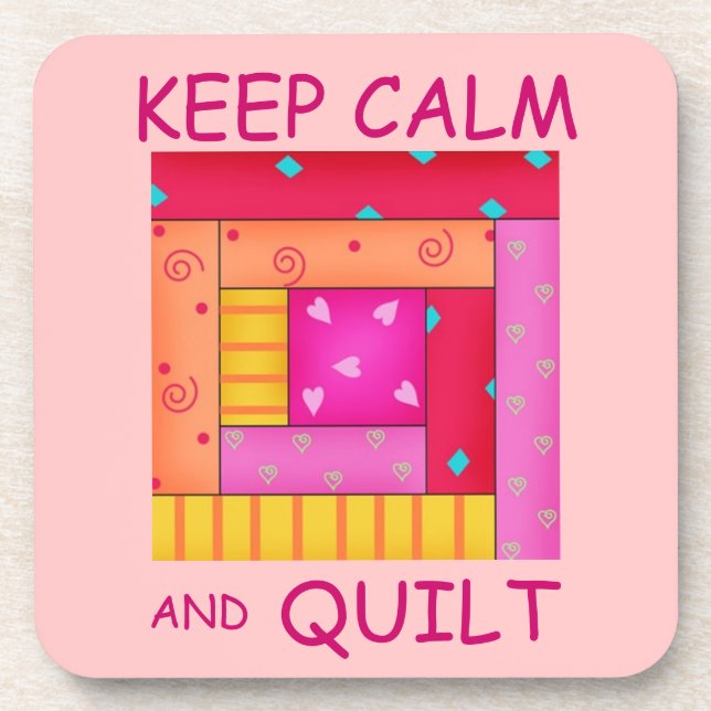 Keep Calm and Quilt Colourful Log Cabin Block Coaster (Front)