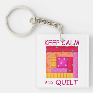 Keep Calm and Quilt Colourful Log Cabin Block Keychain