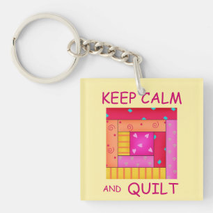 Keep Calm and Quilt Colourful Log Cabin Block Keychain