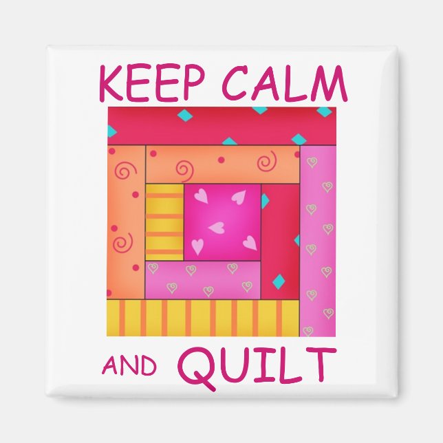 Keep Calm and Quilt Colourful Log Cabin Block Magnet (Front)