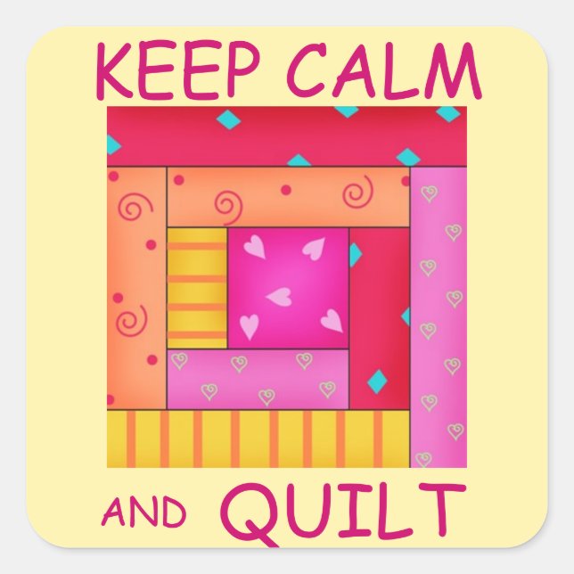 Keep Calm and Quilt Colourful Log Cabin Block Square Sticker (Front)