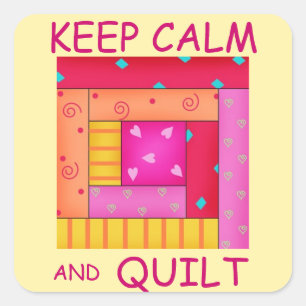 Keep Calm and Quilt Colourful Log Cabin Block Square Sticker