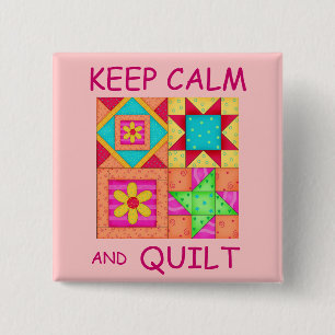Keep Calm and Quilt Colourful Patchwork Blocks 2 Inch Square Button